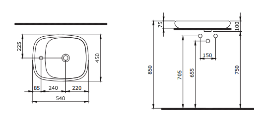 Bocchi Fenice Vanity Top Aufsatzwaschbecken 55 cm
