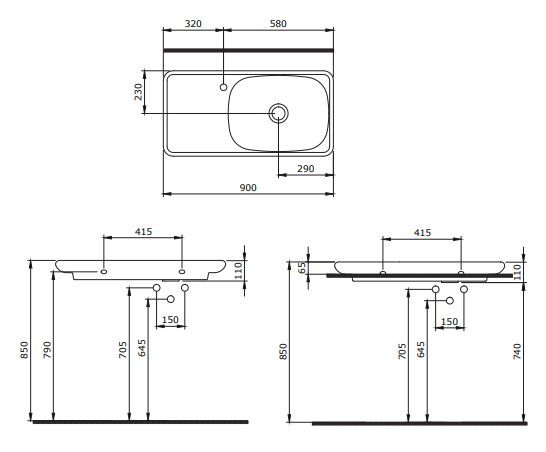 Fenice Aufsatzwaschbecken mit keramischer Ablagefläche 90cm