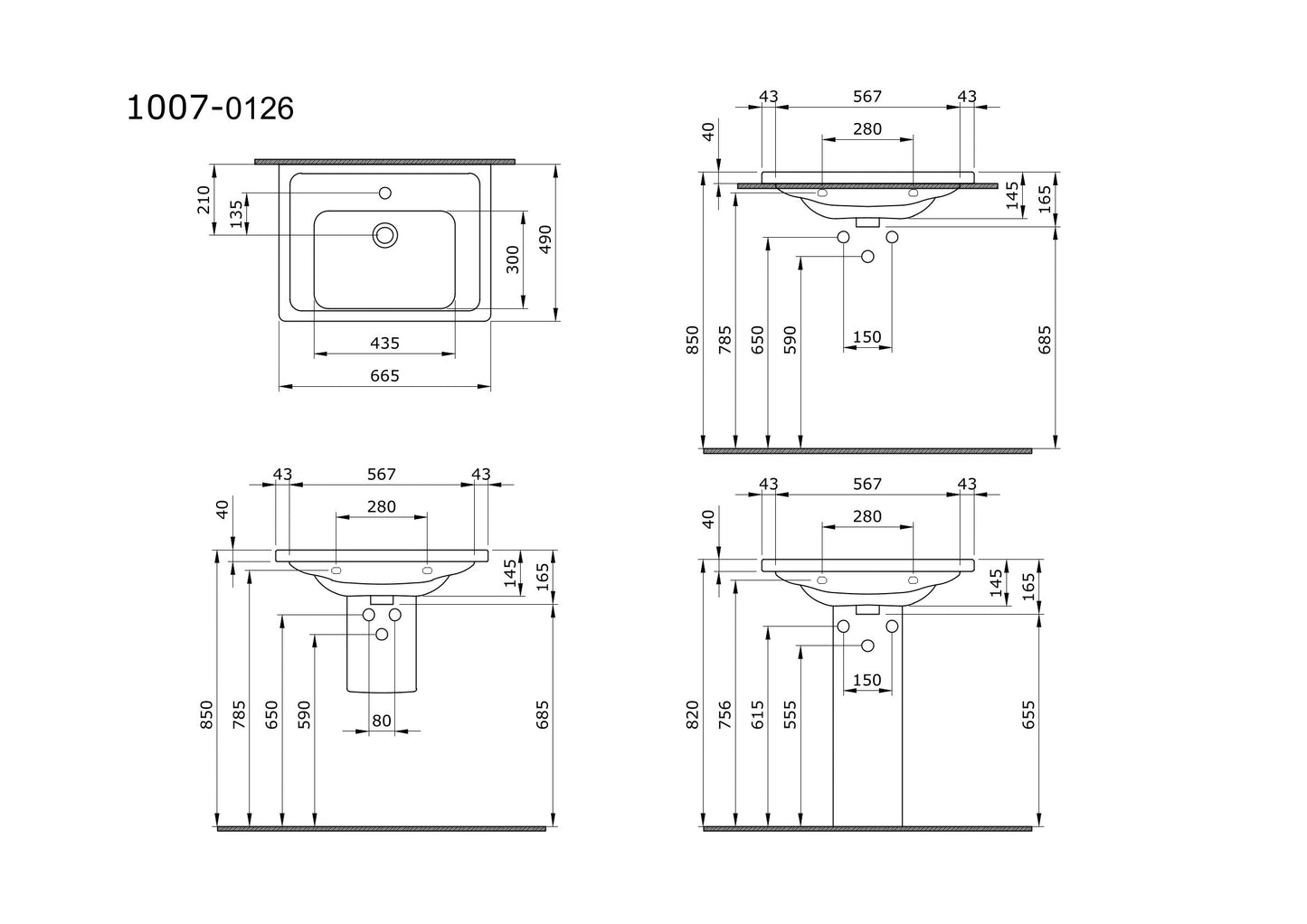 Taormina Pro Einbauwaschtisch weiß 66 cm