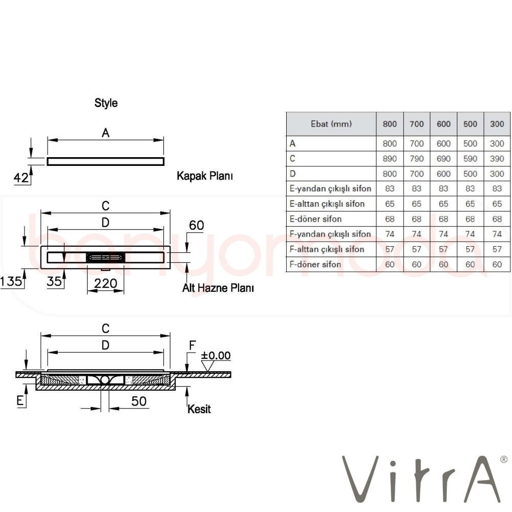 Vitra Style DK 100 Duschabfluss 30 cm, Chrom matt H:80