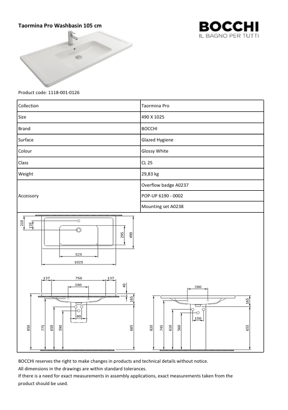 Taormina Pro Wandwaschtisch Weiss