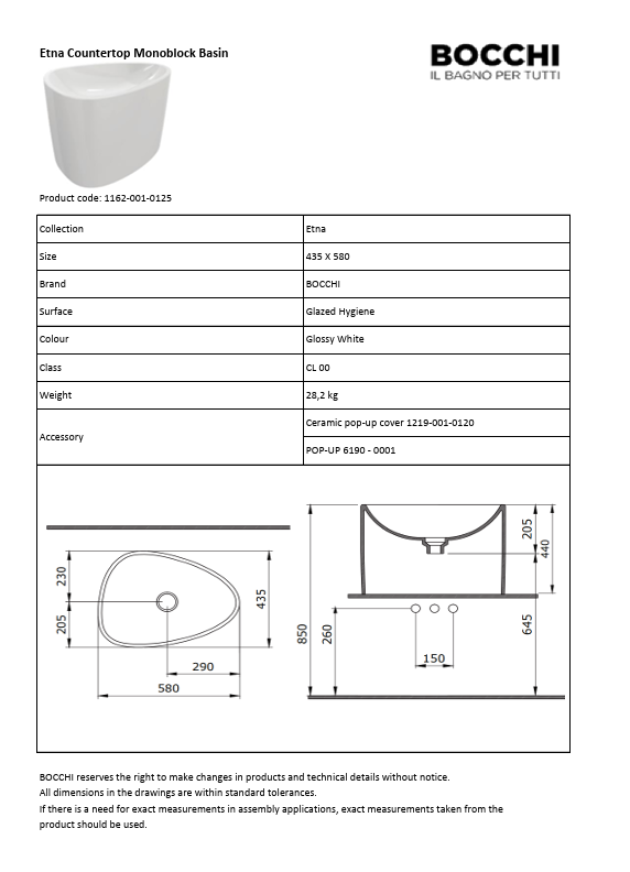 Etna Monoblock Standwaschbecken ohne Hahnloch