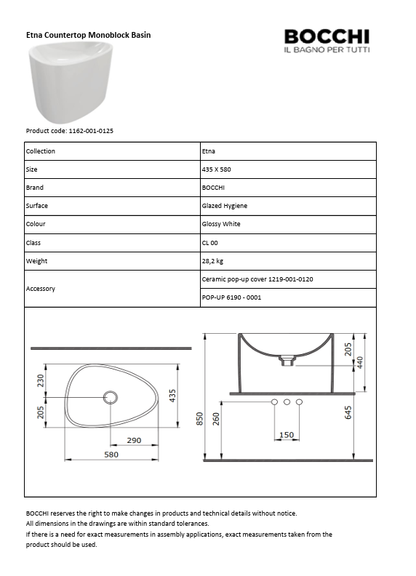 Etna Monoblock Standwaschbecken ohne Hahnloch