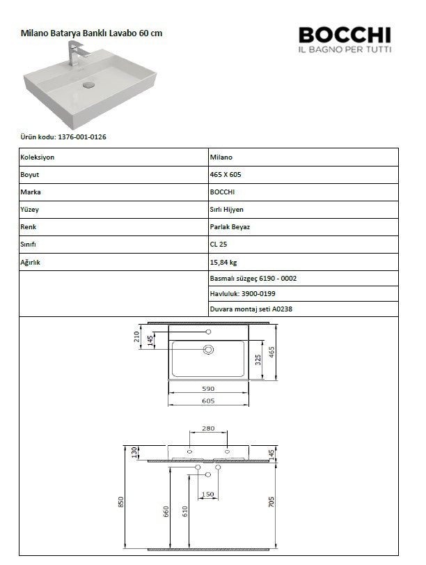 Milano Waschtisch 60,5 cm