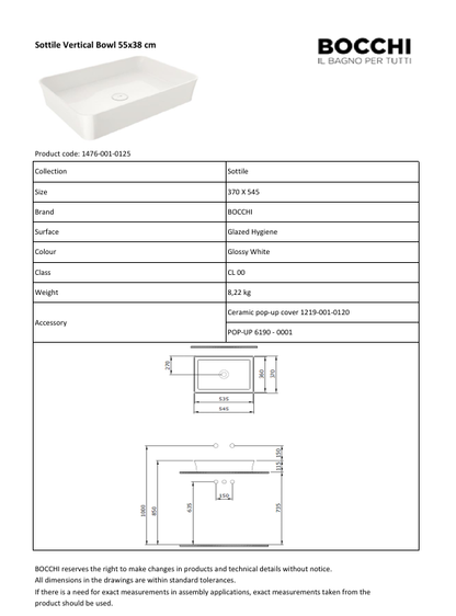 Sottile Slim Line Aufsatzwaschbecken – Designer Waschbecken für moderne Badezimmer 55cm