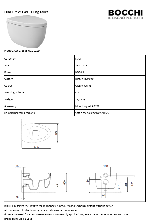 Bocchi Etna Wand-WC Rimless