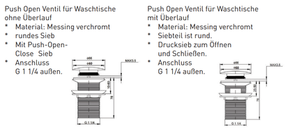 Keramische Ventilabdeckung inkl. BOCCHI Logo mit Push Open Ventil
