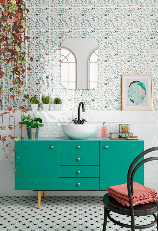 Azulejo Dream 15x30 cm | Weiße Wandfliese mit Blumen-Relief