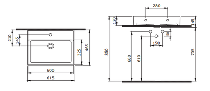 Milano Aufsatz-/Wandwaschbecken, 50 bis 120 cm – Ansicht 4