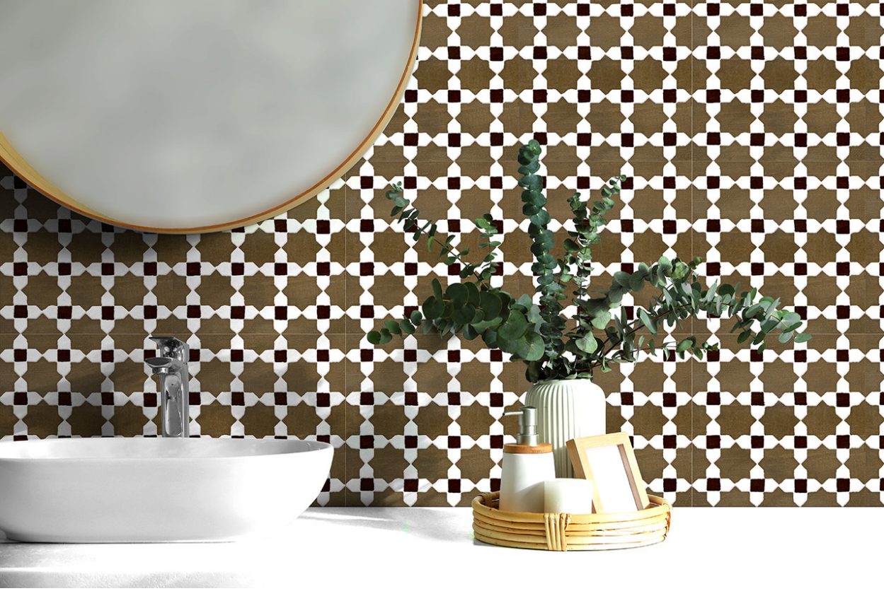 Ceramica Estilker – Mudéjar Nogal 20x20 cm | Ornament-Fliese Walnuss-Optik