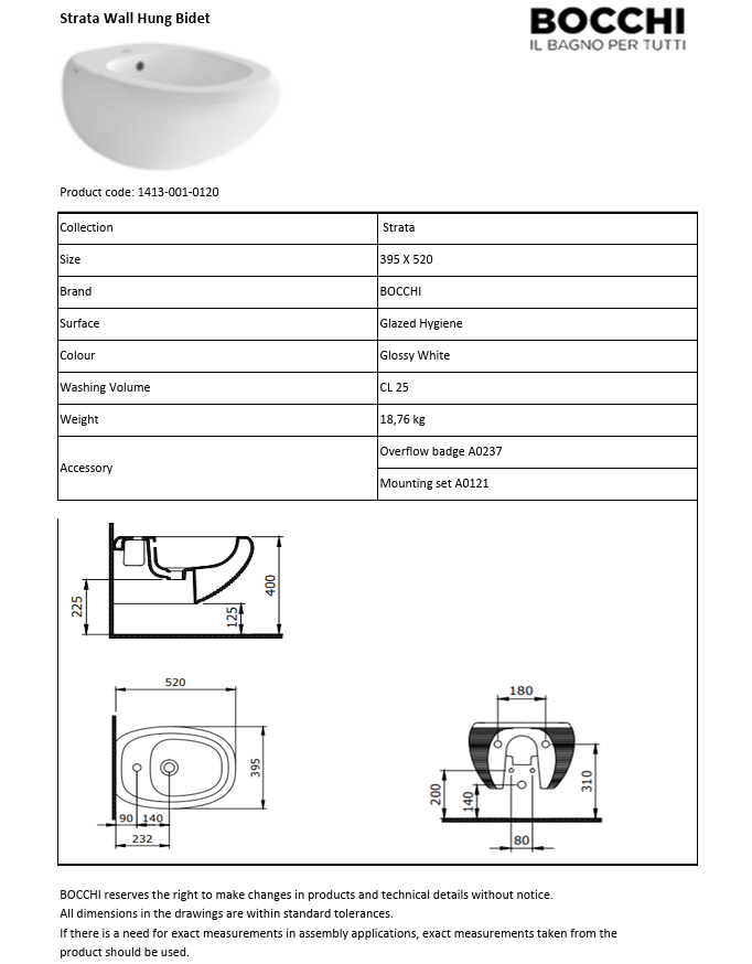 Strata Wand-Bidet – Ansicht 1