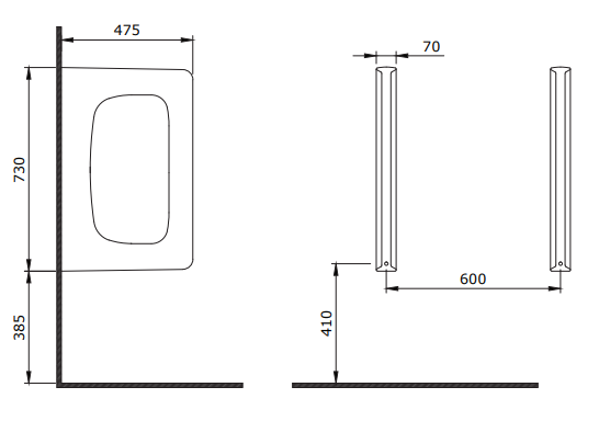 Taormina Arch Urinal-Trennwand – Ansicht 2