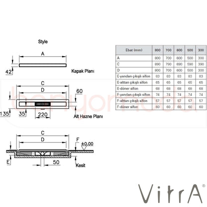 Vitra Style DK 100 Duschabfluss 30 cm, Chrom matt  H:80