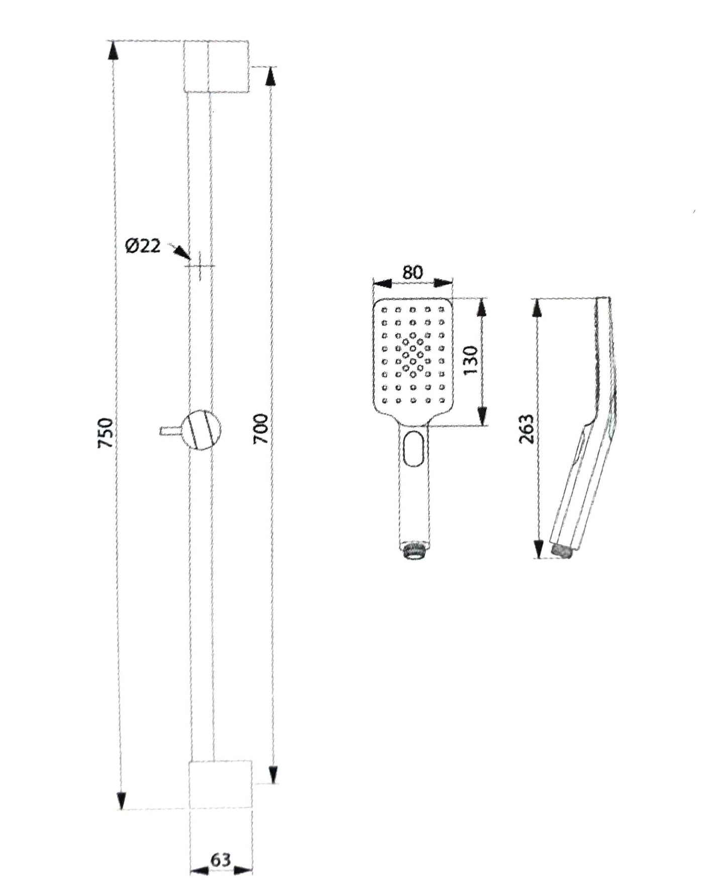 Etna Air Touch Duschschienen-Set mit Handbrause (quadratisch)