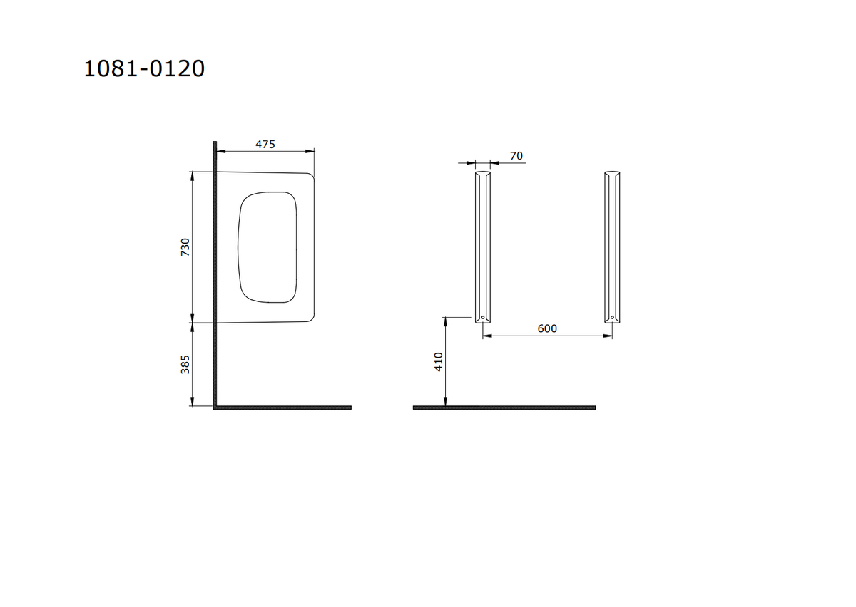 Taormina Arch Urinal-Trennwand – Ansicht 1